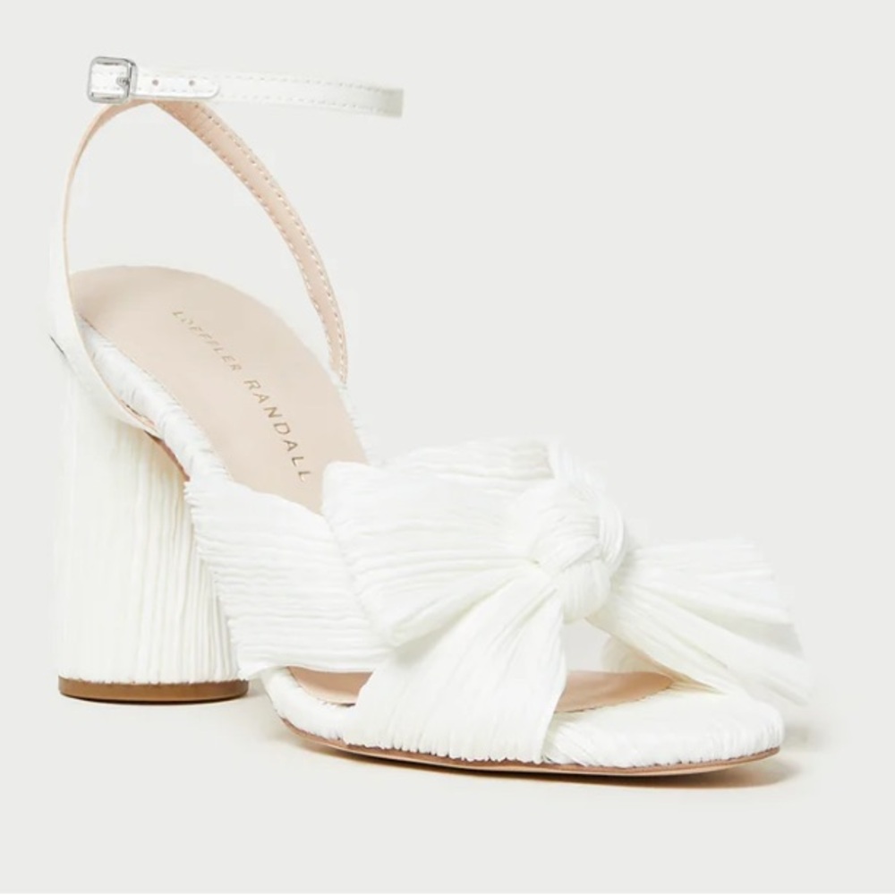 Camellia White Pleated Bow Heel
